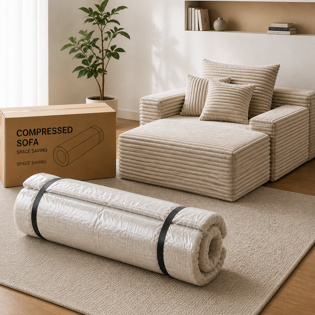 Compressed sofa packaging